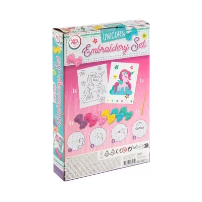 Conjunto de bordado unicórnio para crianças com linhas coloridas e molde