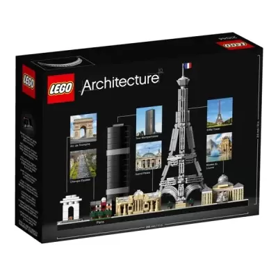 Caixa LEGO Architecture Paris com modelo da Torre Eiffel e outros prédios