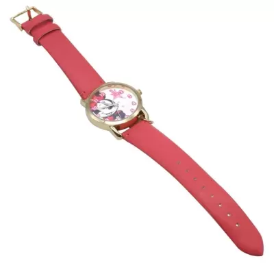 Relógio com bracelete rosa e mostrador com Minnie Mouse