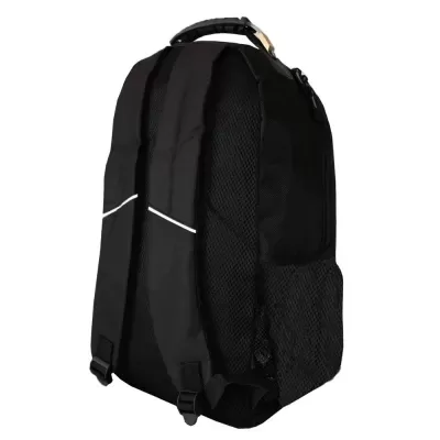 Mochila preta com alças e bolso lateral em malha