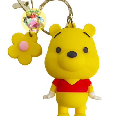 Porta-chaves Winnie the Pooh amarelo com flor amarela