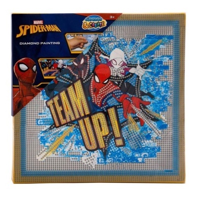 Marvel Spider-Man Diamond Painting com 'TEAM UP!' e ilustrações do Homem-Aranha