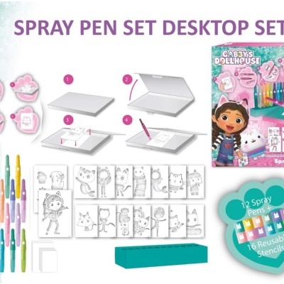 Conjunto Spray Pen Set Desktop Set com canetas, stencil e caixa em embalagem rosa