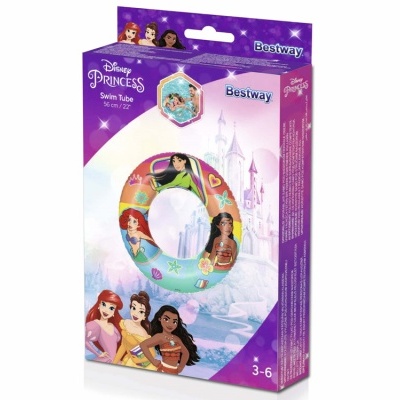 Embalagem roxa com bóia de natação Disney Princess e princesas ilustradas