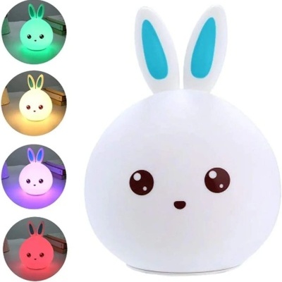 Lâmpada de mesa em forma de coelho com iluminação colorida