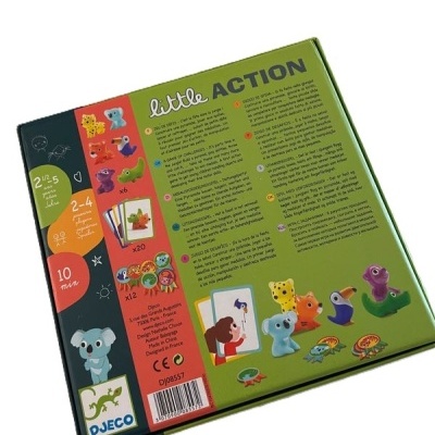 Caixa de jogo little ACTION da DJECO com figuras de animais coloridos e cartões