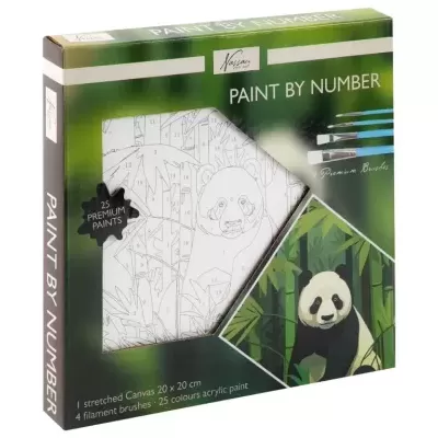 Conjunto de pintura por números com imagem de panda e bambus