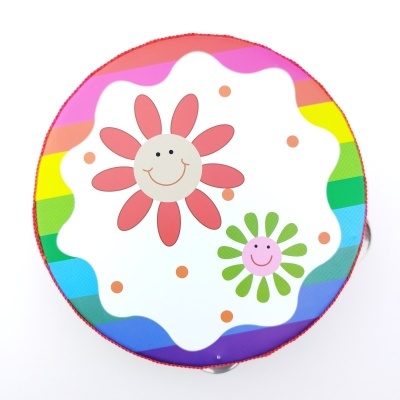 Tambor colorido com flores sorridentes e borda arco-íris