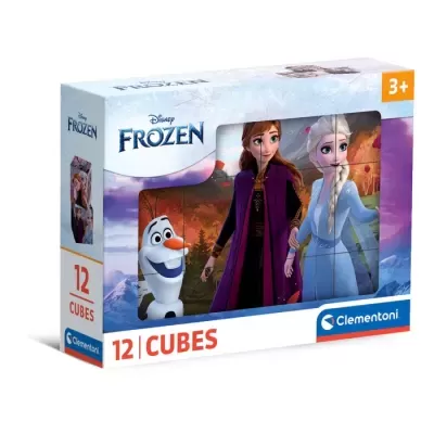 Jogo de 12 cubos de puzzle Disney Frozen com personagens Olaf, Anna e Elsa