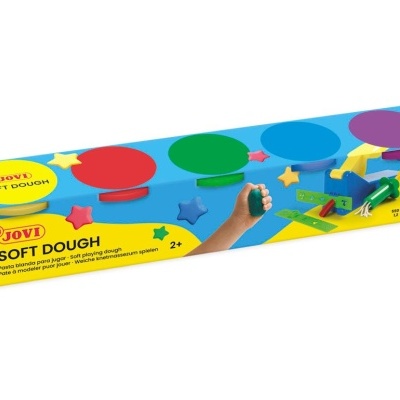 Pacote colorido de massa modelar JOVI Soft Dough com recipientes e extrusor azul