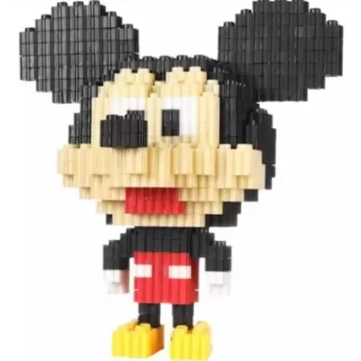 Figura de blocos 3D Mickey Mouse com cores preto, amarelo e vermelho