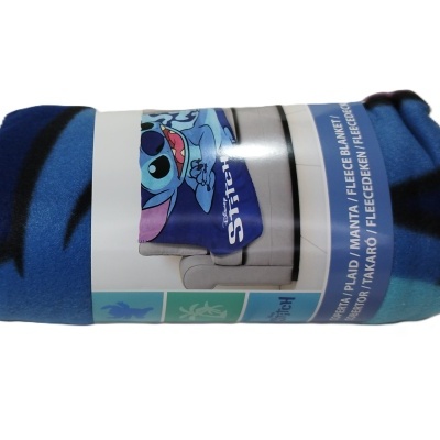 Manta de fleece azul com personagem Stitch embalada