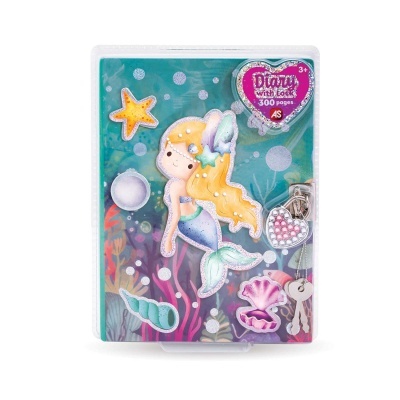 Diário infantil com capa de sereia e cadeado em forma de coração