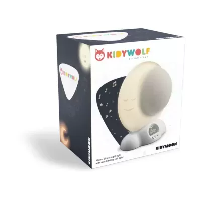 Embalagem do produto infantil KIDYMOON da KIDYWOLF com desenho de lua e ecrã digital