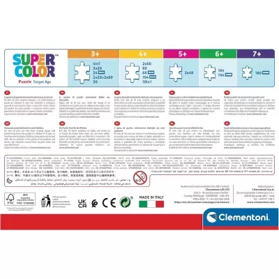 Embalagem de puzzle SUPER COLOR com informações de idade e peças