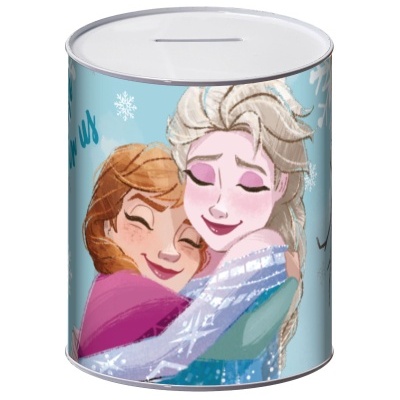 Mealheiro metálico com imagem das personagens Anna e Elsa do Frozen