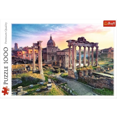Caixa de puzzle Trefl 1000 peças com imagem do fórum romano ao pôr do sol