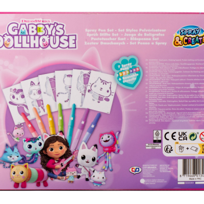 Conjunto de canetas spray multicoloridas Gabby's Dollhouse em caixa rosa