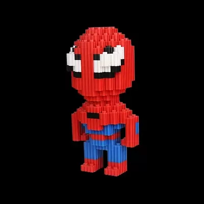 Figura de brinquedo pixelada do Homem-Aranha feita com blocos coloridos