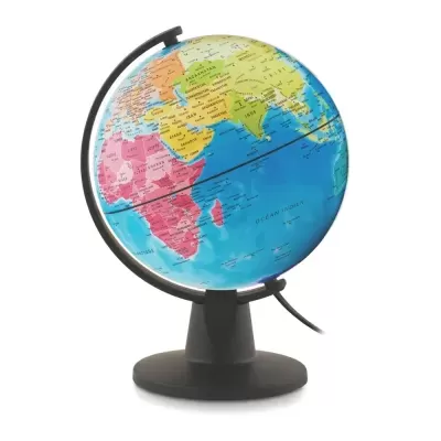 Globo terrestre colorido em suporte preto