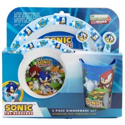 Conjunto de loiça infantil Sonic the Hedgehog com prato, tigela, copo e talheres
