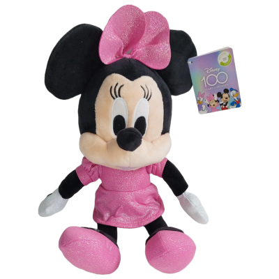 Peluche da Minnie da Disney com vestido e laço cor-de-rosa brilhante