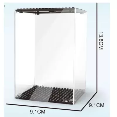 Cubículo transparente com base preta de 9,1x9,1x13,8 cm