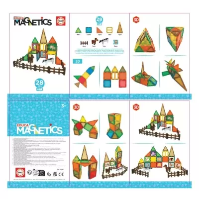 Peças magnéticas EDUCA MAGNETICS coloridas para construir formas 2D e 3D.