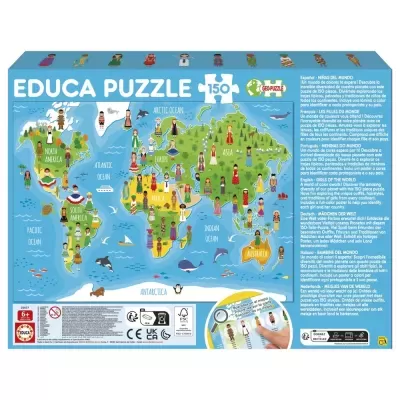 Caixa de puzzle EDUCA PUZZLE mapa-múndi com meninas em trajes típicos