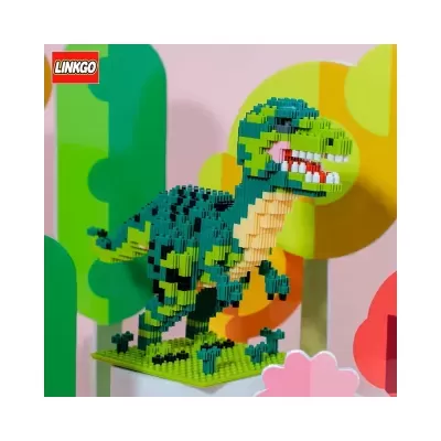 Miniatura de dinossauro Tyrannosaurus rex com blocos de construção coloridos
