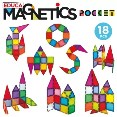 Peças magnéticas coloridas de várias formas para construção EDUCA Magnetics Pocket