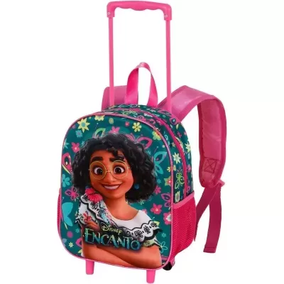 Mochila trolley infantil da Disney Encanto com imagem de personagem, cores rosa, verde e azul