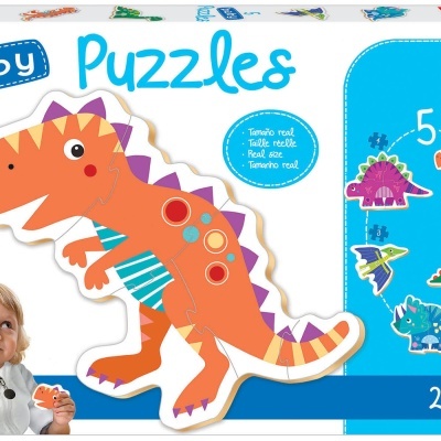 Pacote de puzzle para bebé com imagem de dinossauro e 5 peças coloridas