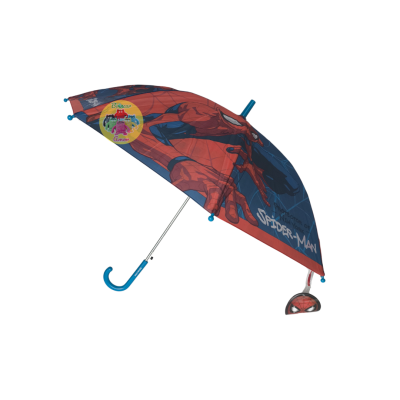 Guarda-chuva infantil Spider-Man vermelho e azul com texto e etiqueta