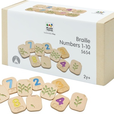 Jogo educativo de números Braille em madeira da Plan Toys