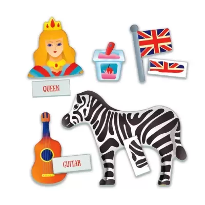 Ímanes coloridos de rainha, bebida, bandeiras UK, guitarra e zebra