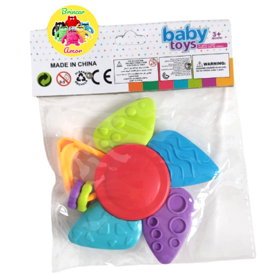 Brinquedo para bebé em forma de flor colorida em embalagem de plástico