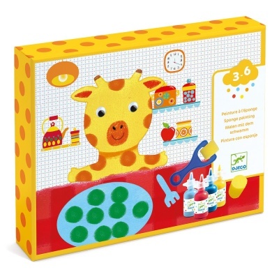 Caixa de conjunto de pintura infantil Djeco com girafa e tintas coloridas