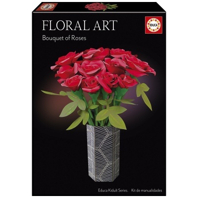 Kit de manualidades Floral Art com bouquet de rosas vermelhas e vaso cinzento