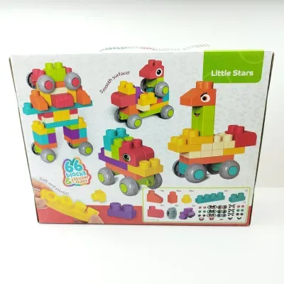 Caixa de conjunto de blocos de construção coloridos Little Stars com 66 blocos e autocolantes.