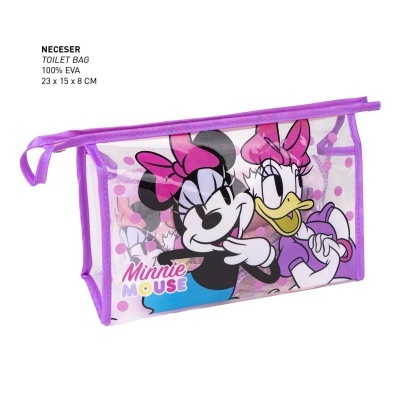 Neceser transparente com estampado da Minnie e Margarida em tons rosa e roxo