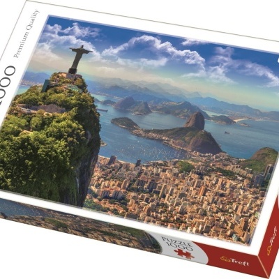 Caixa de puzzle Trefl 1000 peças com imagem do Cristo Redentor no Rio de Janeiro