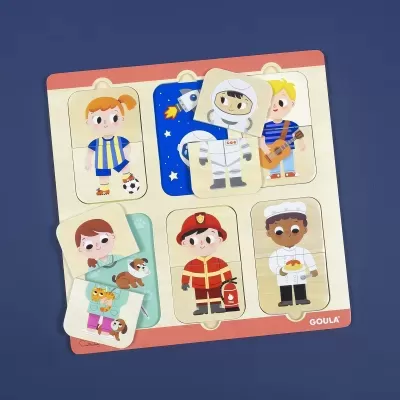 Puzzle infantil de madeira com personagens e profissões