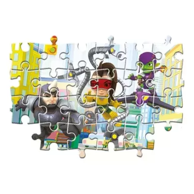 Quebra-cabeças com personagens de desenho animado coloridos numa cidade