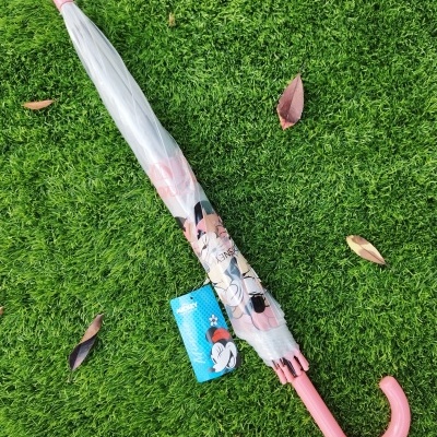 Guarda-chuva fechado transparente com estampa da Minnie e cabo rosa