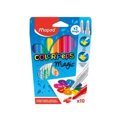 Conjunto de marcadores Maped Color'peps Magic com 10 unidades em embalagem azul e vermelho