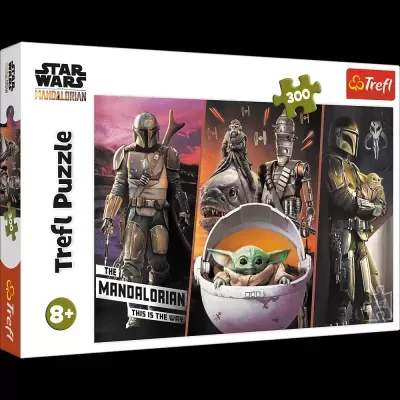 Caixa de puzzle Trefl 300 peças Star Wars Mandalorian com personagens
