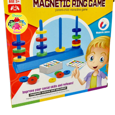Caixa de jogo Magnetic Ring Game com anéis magnéticos coloridos e cartas