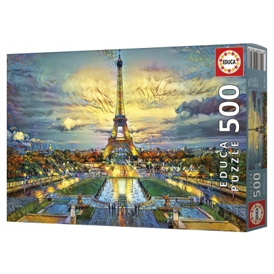 Caixa de quebra-cabeças Educa com imagem da Torre Eiffel e número 500
