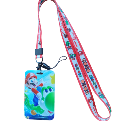 Cartão com alça ilustrado com personagens do jogo Mario e Yoshi.